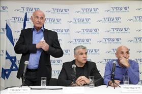 Press conference of Yeshatid after approval criminal sanctions in Shaked committee. Ofer Shelah, Yair Lapid, Jacob Perry. 20.02.14,  Photo: Gideon Markowitz, Flash 90
